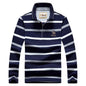 Men Polo Shirt Cotton Long Sleeve Stripe