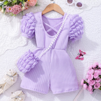 Solid Color Flower Belt Cartoon Cute Bubble Sleeve