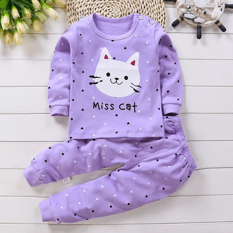 2 Piece Girls/Boys Casual Cartoon Pajamas