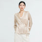 Real Silk Woman Blouses Lace-Up V-Neck