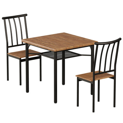 3-Piece Dining Table Set for 2 with Storage Rack