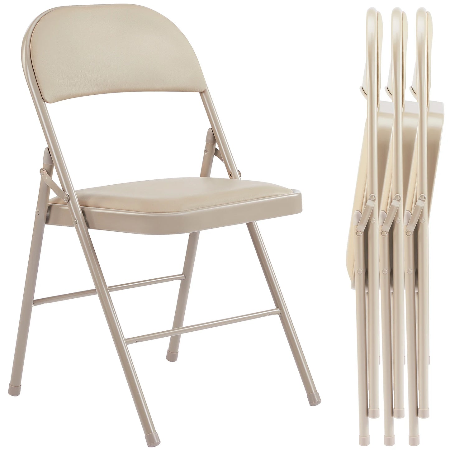 JHK Leather Padded Folding Chair 4 Pack Sturdy Metal