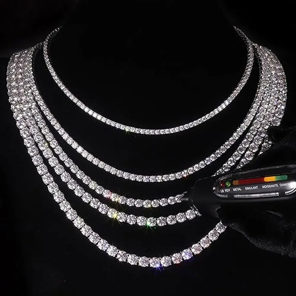 Mens Moissanite Diamond Tennis Necklace Sterling Silver