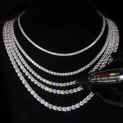 Mens Moissanite Diamond Tennis Necklace Sterling Silver