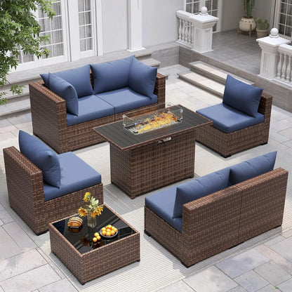 8 Piece Sectional Sofas, All-Weather With Fire Pit