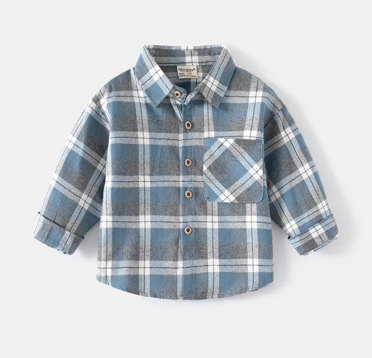 Kids Shirts With Collar Long Sleeved Plaid