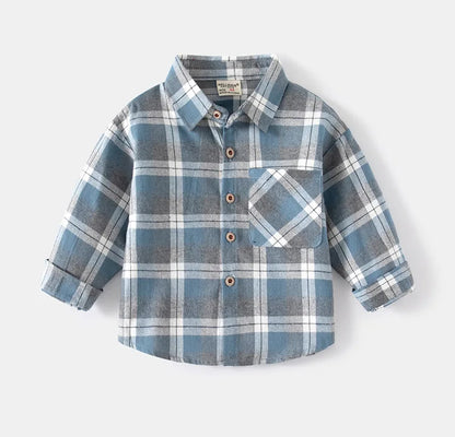 Kids Shirts With Collar Long Sleeved Plaid