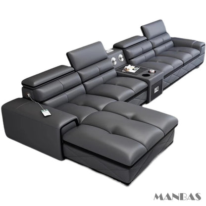 Modern Genuine Leather Sectional Sofa Couch