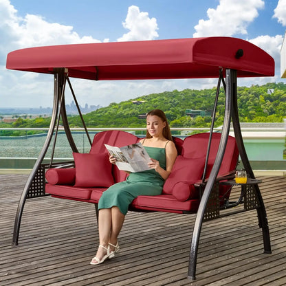 3 in 1 Outdoor Porch Swing with Adjustable Canopy