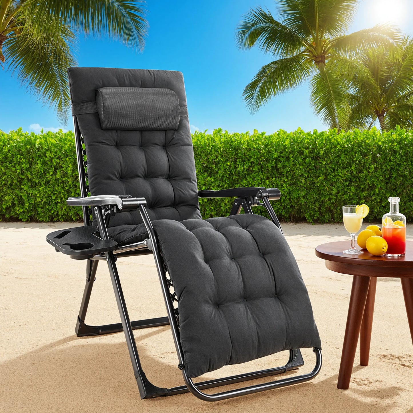 Patio Lounge Chair Folding Portable with Cup Holder