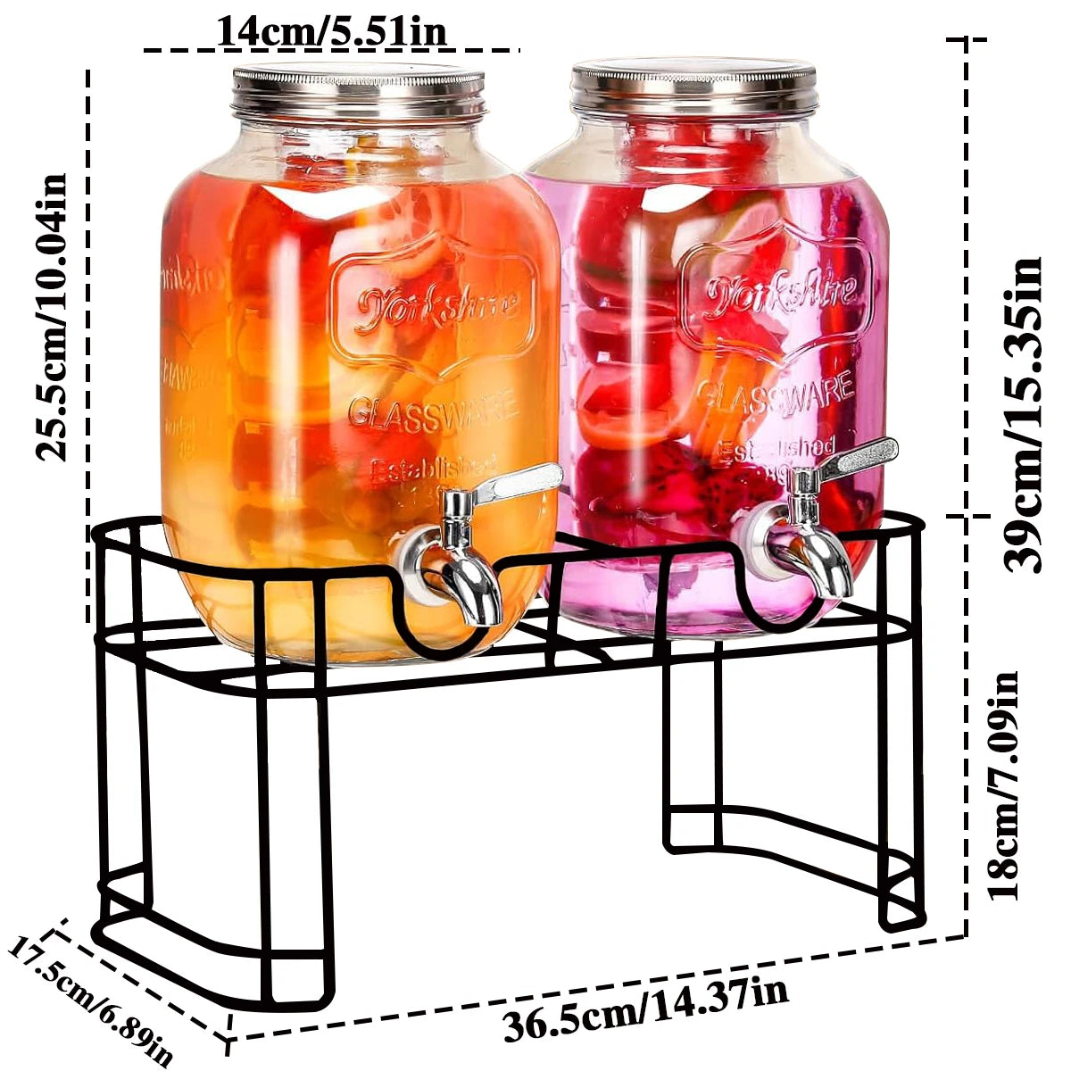 Drink Dispenser 2 Packs Gallon Glass with Stand