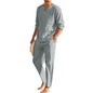 2 Pcs Men Henley Shirt Elastic Waist Drawstring Pants