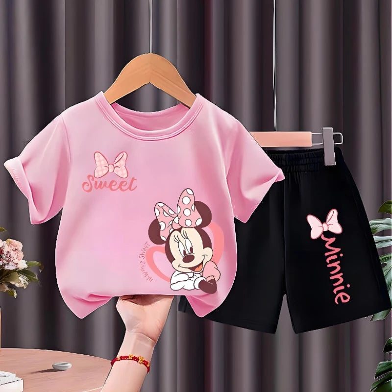 2 Piece Girls O Neck Short Sleeve Breathable Shorts Sets