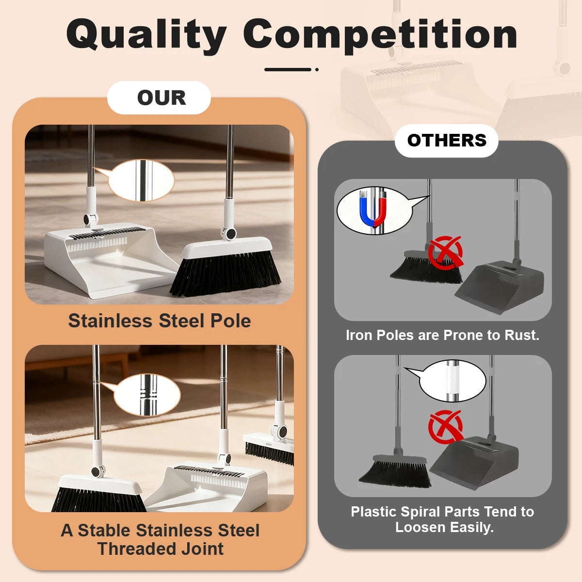 3 in 1 Broom and Dustpan Floor Brush Long-handled