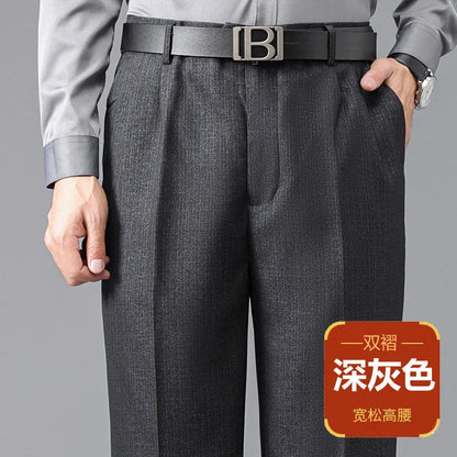 Double Pleated Mens British Pants High Waist
