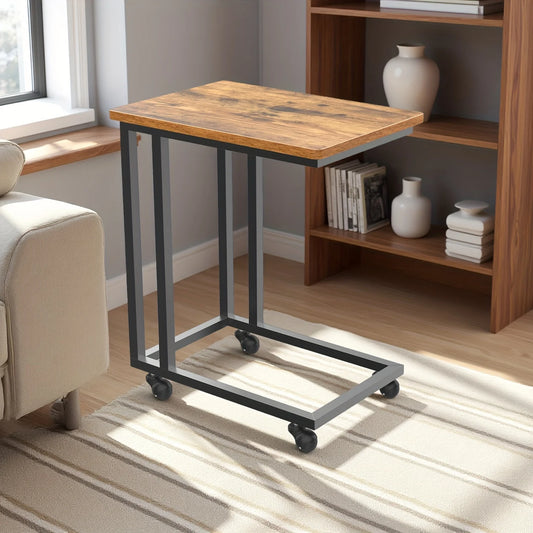 Wood Sofa Table Portable Rolling with Wheels