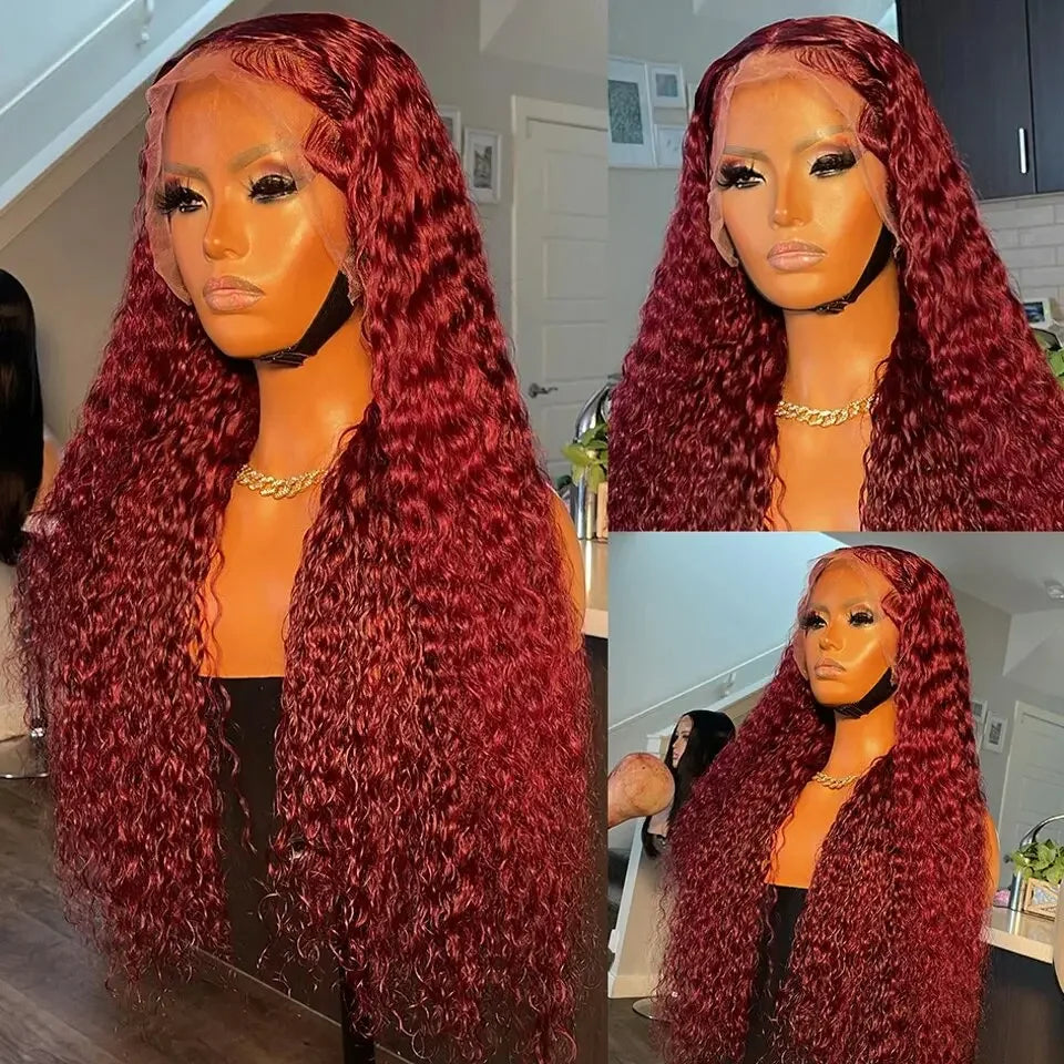 Curly Burgundy Lace Front Human Hair Wig