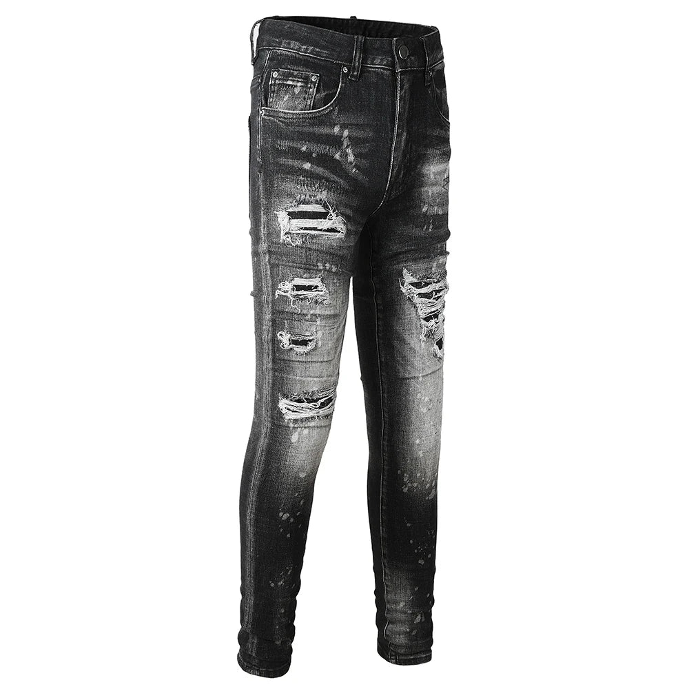 Men Ripped Distressed Black Slim Tapered Jeans