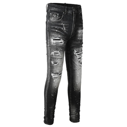 Men Ripped Distressed Black Slim Tapered Jeans