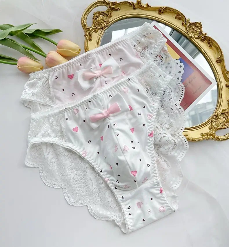 Men's Lace Bowtie Briefs Flower Emroid Sweet Panties