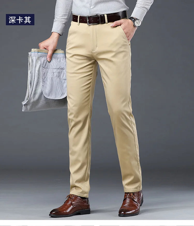 Gray Green Trousers Men Fleece Casual Pants