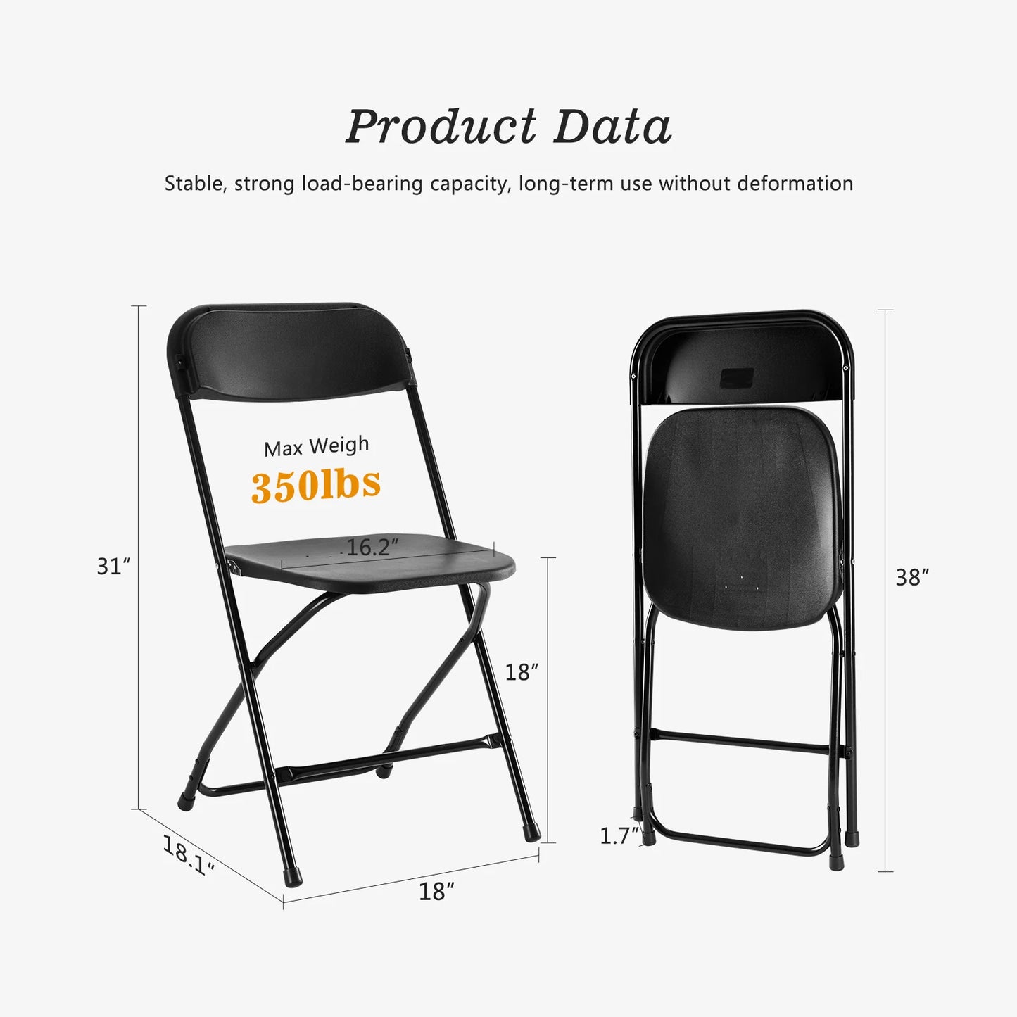 Plastic Folding Chairs, Lightweight Portable Indoor/Outdoor