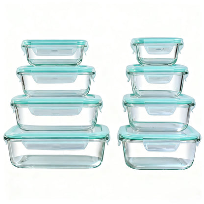 8pcs Glass Food Storage Containers Microwave & Oven Safe