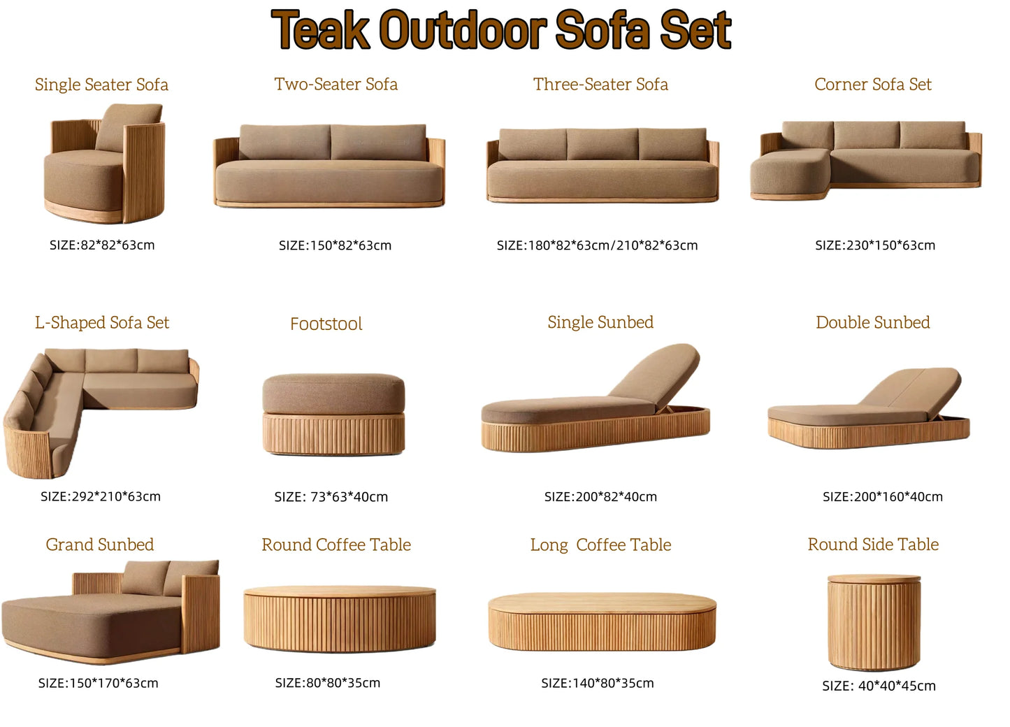 Outdoor Patio Teak Sectional Sofa Set Waterproof