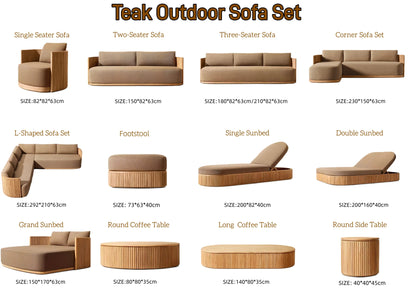 Outdoor Patio Teak Sectional Sofa Set Waterproof