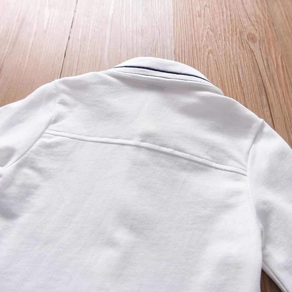 Boys' Long Sleeve White Shirt Embroidered Cotton