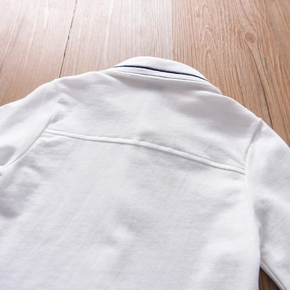 Boys' Long Sleeve White Shirt Embroidered Cotton