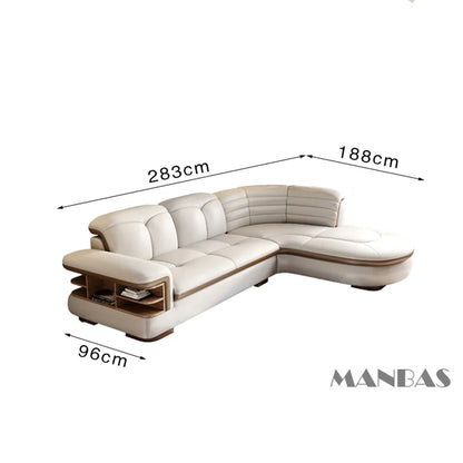 Luxury L-Shaped Genuine Leather Sectional Sofa Set
