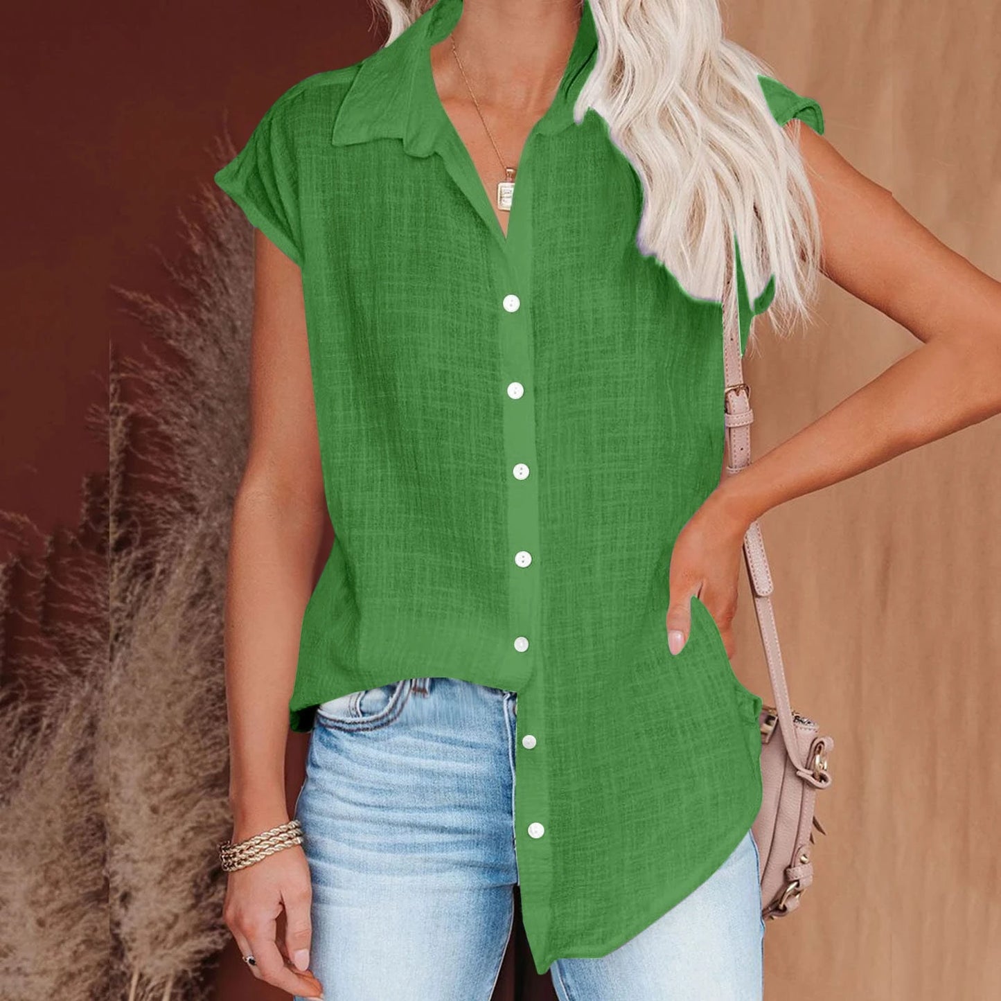 Womens Cotton Linen Casual Short Sleeve Tops
