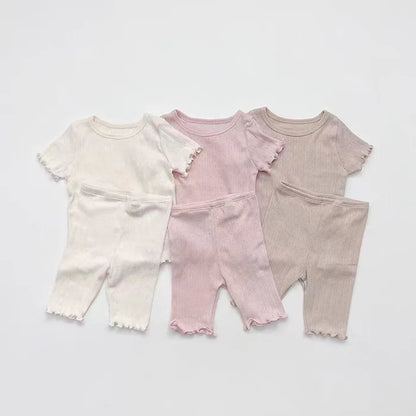 2 Pcs Cotton Breathable Clothes Set Infant Short Sleeve