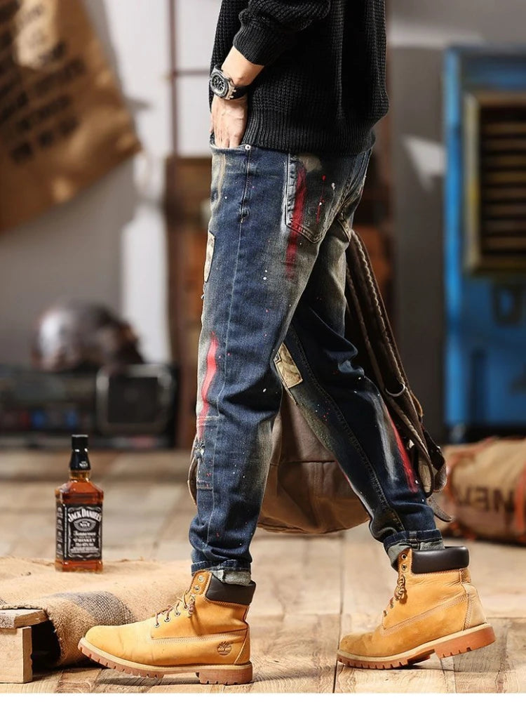 Tapered Jeans for Men Tight Pipe Washed
