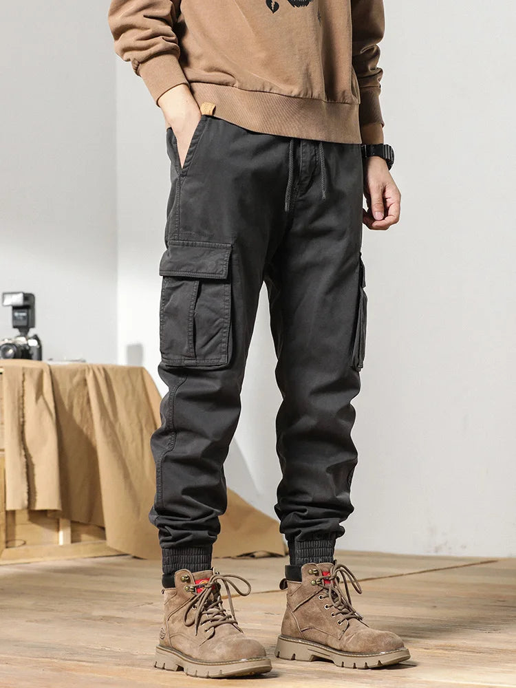 Cargo Pants Men Multi-Pockets Drawstring Fleece Liner