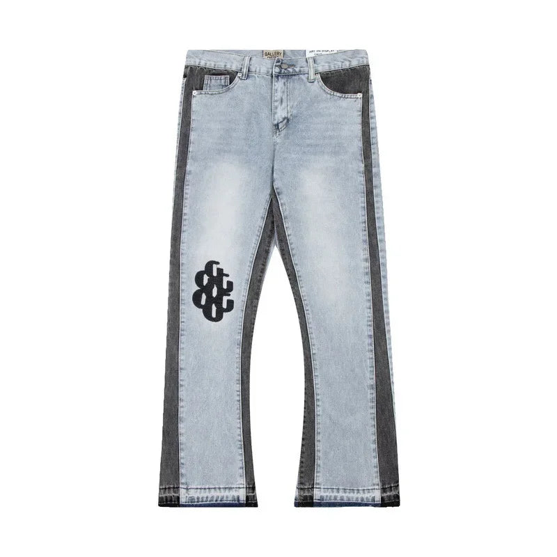 Retro Washed Spliced Denim High Brand Jeans