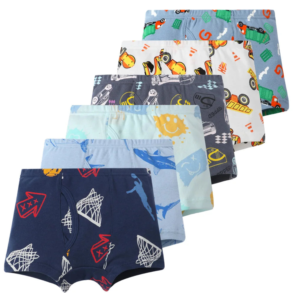 6 Pcs Toddler Boys Cartoon Boxer Briefs Underwear