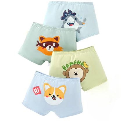 4PCS Cotton Antibacterial Boys Breathable Underwear
