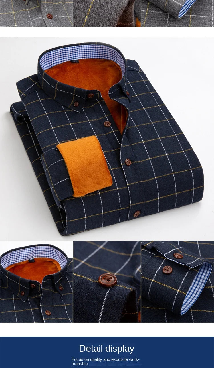Mens Warm Plus Velvet Thick Cotton Shirts