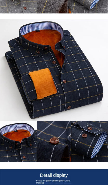 Mens Warm Plus Velvet Thick Cotton Shirts