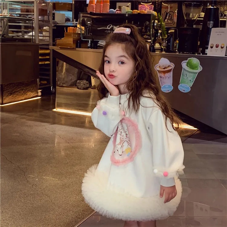 Girls' Casual Stylish Patchwork Tulle Hoodie Dresses