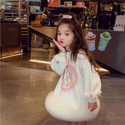 Girls' Casual Stylish Patchwork Tulle Hoodie Dresses