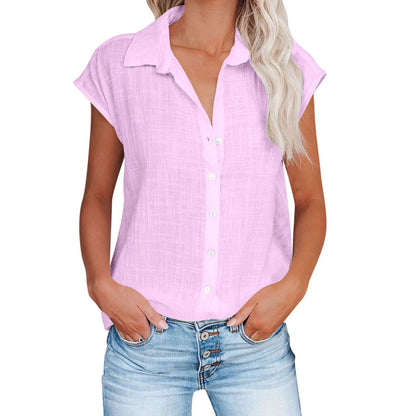 Womens Cotton Linen Casual Short Sleeve Tops