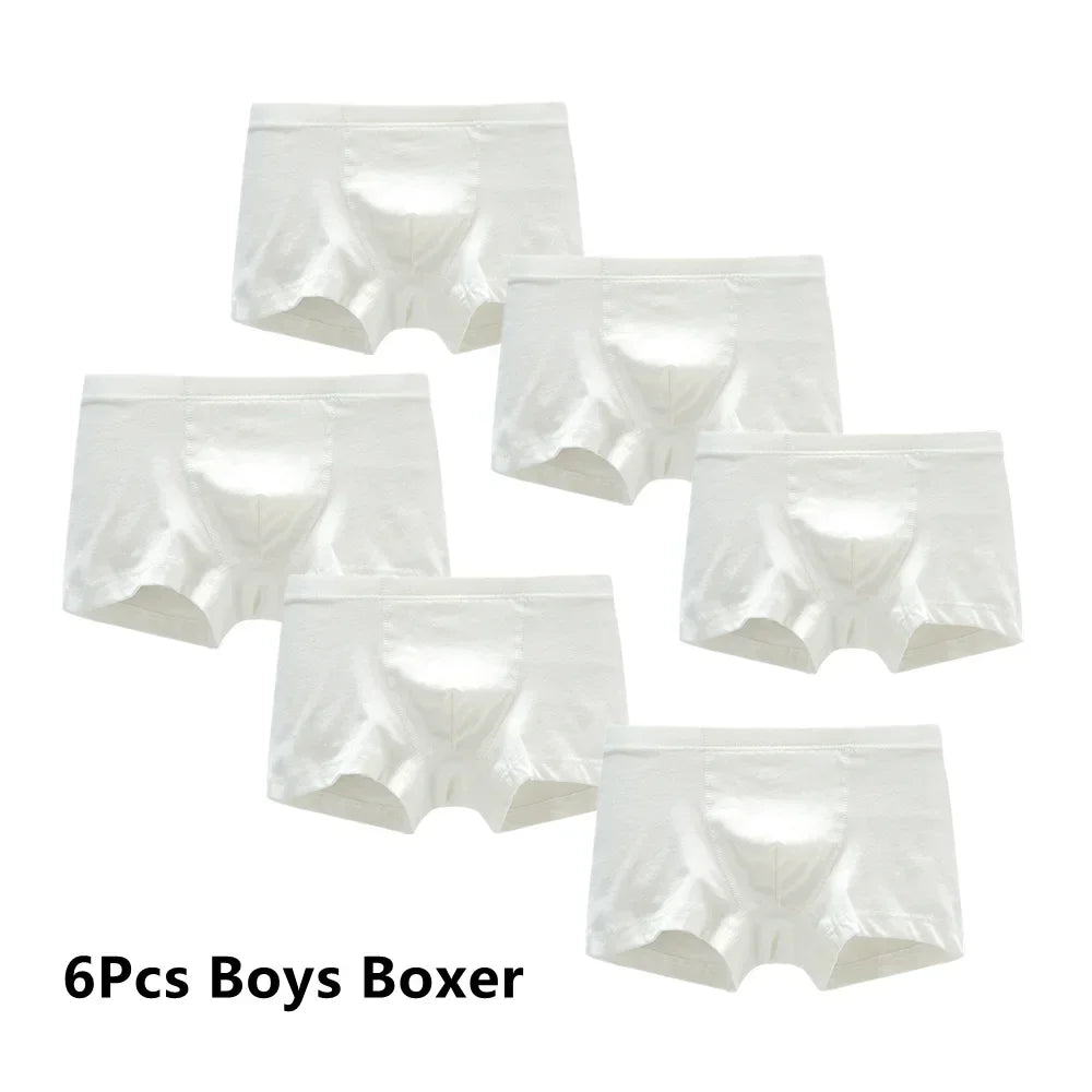 6Pcs Girls/Boys Underwear White Cotton Teen Briefs