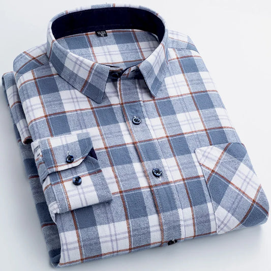 Flannel Plaid Long Sleeve Turn-down Shirts