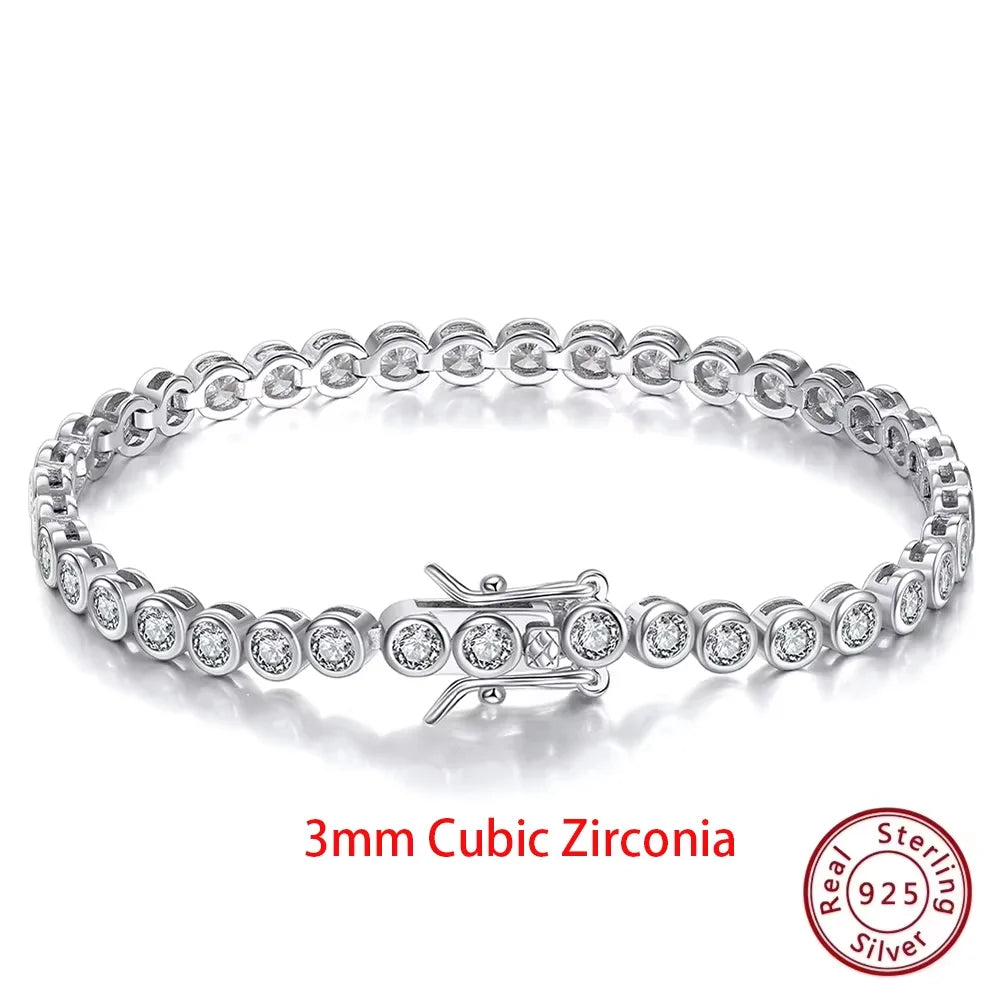 Shiny Tennis Bracelet Sterling Silver Cubic Zirconia