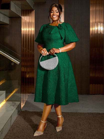 Elegant A-line Dress Short Sleeve 3D Puff Sleeves