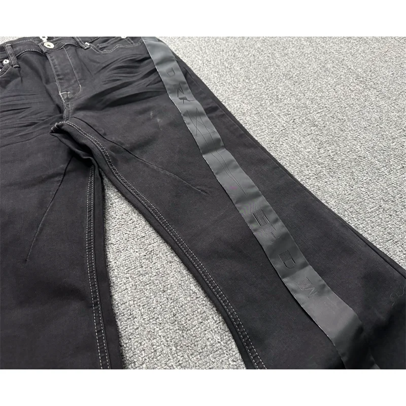 Basic Black Ribbon Loose Flared Casual Jeans
