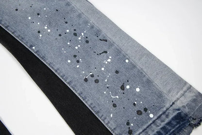 Retro Washed Spliced Denim High Brand Jeans